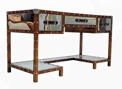Lot 49 - IN THE MANNER OF ANDREW MARTIN - CONTEMPORARY MIRROR & WOOD STUDDED PEDESTAL DESK