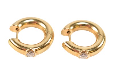 Lot 200 - PAIR 18CT GOLD & DIAMOND HOOP EARRINGS