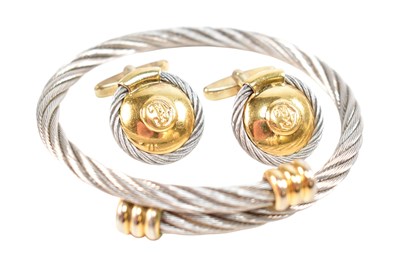 Lot 278 - PHILIPPE CHARRIOL GOLD & STEEL CUFFLINKS & VERMEIL BANGLE