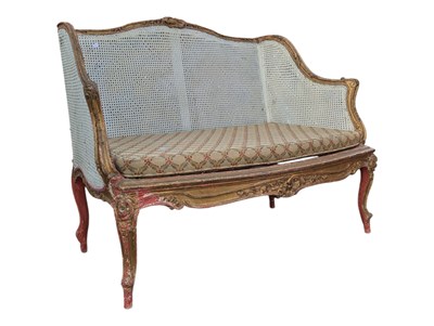 Lot 706 - FRENCH INSPIRED LOUIS XV STYLE TWIN CANE TWO SEAT BERGERE SOFA SETTEE