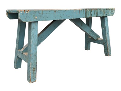 Lot 700 - EARLY 20TH CENTURY PAINTED PINE FARMHOUSE REFECTORY TABLE PIG BENCH