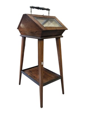 Lot 684 - EDWARDIAN WALNUT INLAID BIJOUTERIE TABLE CABINET ON STAND