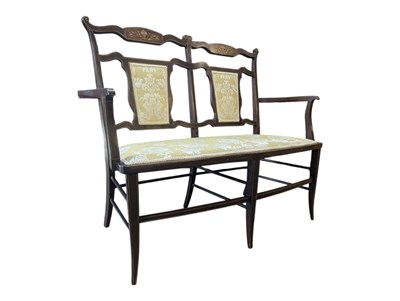 Lot 1039a - EDWARDIAN MAHOGANY & MARQUETRY INLAID TWO SEAT WINDOW SEAT BENCH
