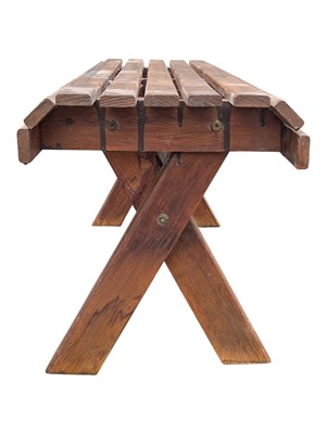 Lot 612 - MID CENTURY TEAK SLATTED STOOL / BENCH