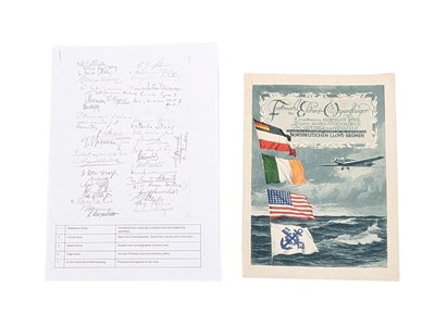Lot 125 - SIGNED MENU FROM CELEBRATORY MEAL FOR THE BREMEN FLYERS