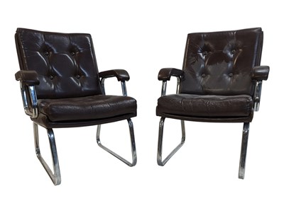 Lot 624 - VERTEX - PAIR OF 20TH CENTURY CHROME & LEATHER CHAIRS