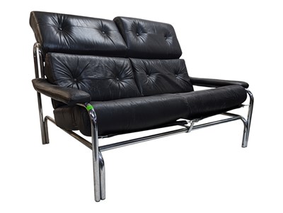 Lot 627 - TIM BATES FOR PIEFF - VINTAGE MID CENTURY CHROME & LEATHER SOFA SETTEE