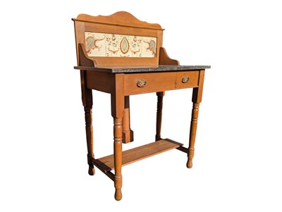 Lot 669 - VICTORIAN 19TH CENTURY WALNUT & MARBLE WASHSTAND WITH TILE BACK