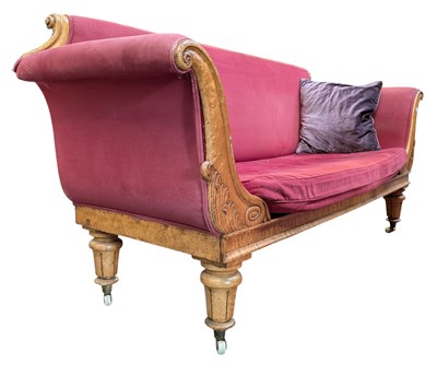Lot 309 - WILLIAM IV WALNUT FRAMED & UPHOLSTERED SCROLLED END SOFA SETTEE