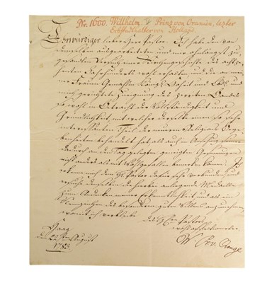 Lot 224 - HISTORY - WILLIAM V, PRINCE OF ORANGE (D.1806) - LETTER