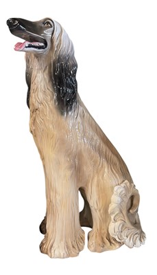 Lot 4 - LARGE ITALIAN MID CENTURY GLAZED CERAMIC AFGHAN HOUND DOG SCULPTURE