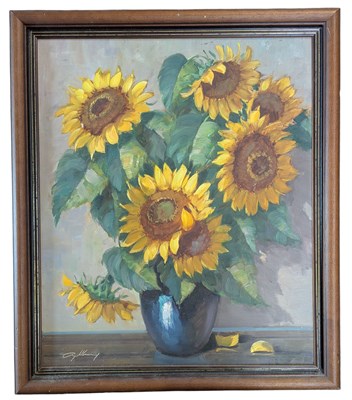Lot 249 - 20TH CENTURY OIL ON CANVAS SUNFLOWER STILL LIFE PAINTING