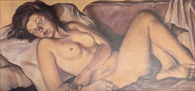 Lot 59 - P. COLLIER (20TH CENTURY) - OIL ON BOARD NUDE PORTRAIT PAINTING