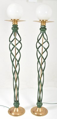 Lot 277 - PAIR OF HIGH END DESIGN CONTEMPORARY WROUGHT IRON & GLASS FLOOR SPIRAL LAMPS