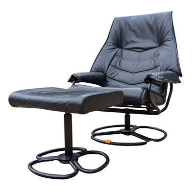Lot 257 - RETRO LATE 20TH CENTURY BLACK LEATHER & METAL SCHREIBER STYLE OFFICE SWIVEL CHAIR & STOOL