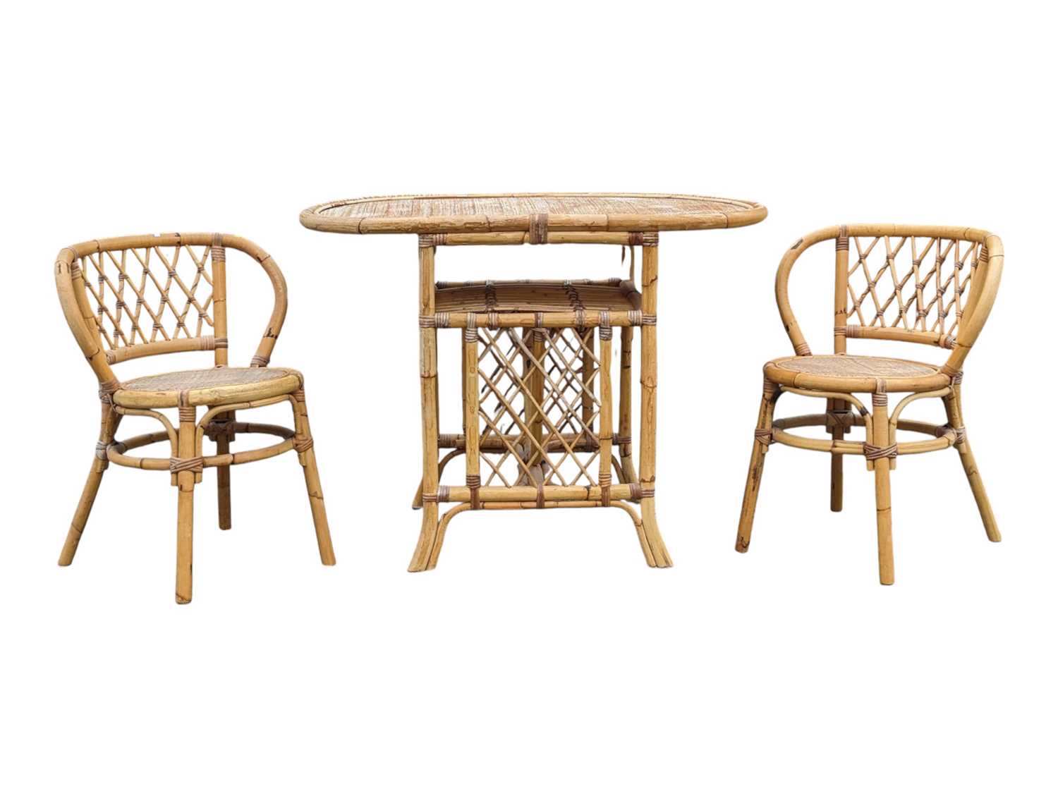 Lot 811 - MID CENTURY 1980S BAMBOO KITCHEN DINING TABLE & PAIR OF CHAIRS