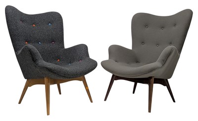 Lot 206 - MATCHED PAIR OF CONTEMPORARY BRITISH DESIGN BUTTONED BACK ARMCHAIRS