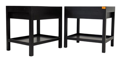 Lot 241 - OKA FURNITURE - PAIR OF CONTEMPORARY BLACK SINGLE DRAWER BEDSIDE TABLES
