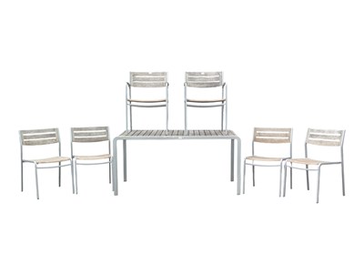 Lot 587 - GLOSTER, BRISTOL - HIGH END MODERN TEAK & METAL GARDEN TABLE & CHAIRS