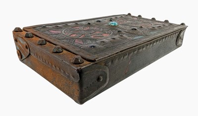 Lot 275 - AFTER ALFRED DAGUET - ART NOUVEAU REPOUSSE METAL & JEWELLED COFFRET BOX