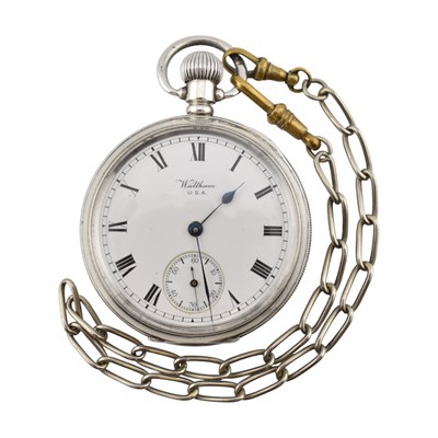 Lot 554 - HALLMARKED SILVER WALTHAM USA OPEN FACED POCKET WATCH