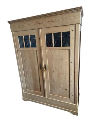 Lot 966 - SCANDINAVIA 20TH CENTURY PINE WOOD SENTRY BOX DOUBLE DOOR WARDROBE