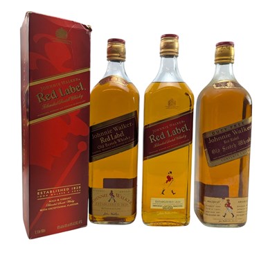 Lot 200 - THREE JOHNNIE WALKER RED LABEL OLD SCOTCH WHISKY 1 LITRE BOTTLES