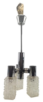 Lot 203 - TARGETTI SANKEY - ITALIAN 20TH CENTURY CHROME & TEXTURED GLASS CEILING LIGHT