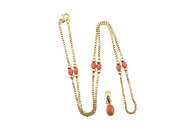 Lot 555 - 14CT GOLD CORAL NECKLACE & PENDANT