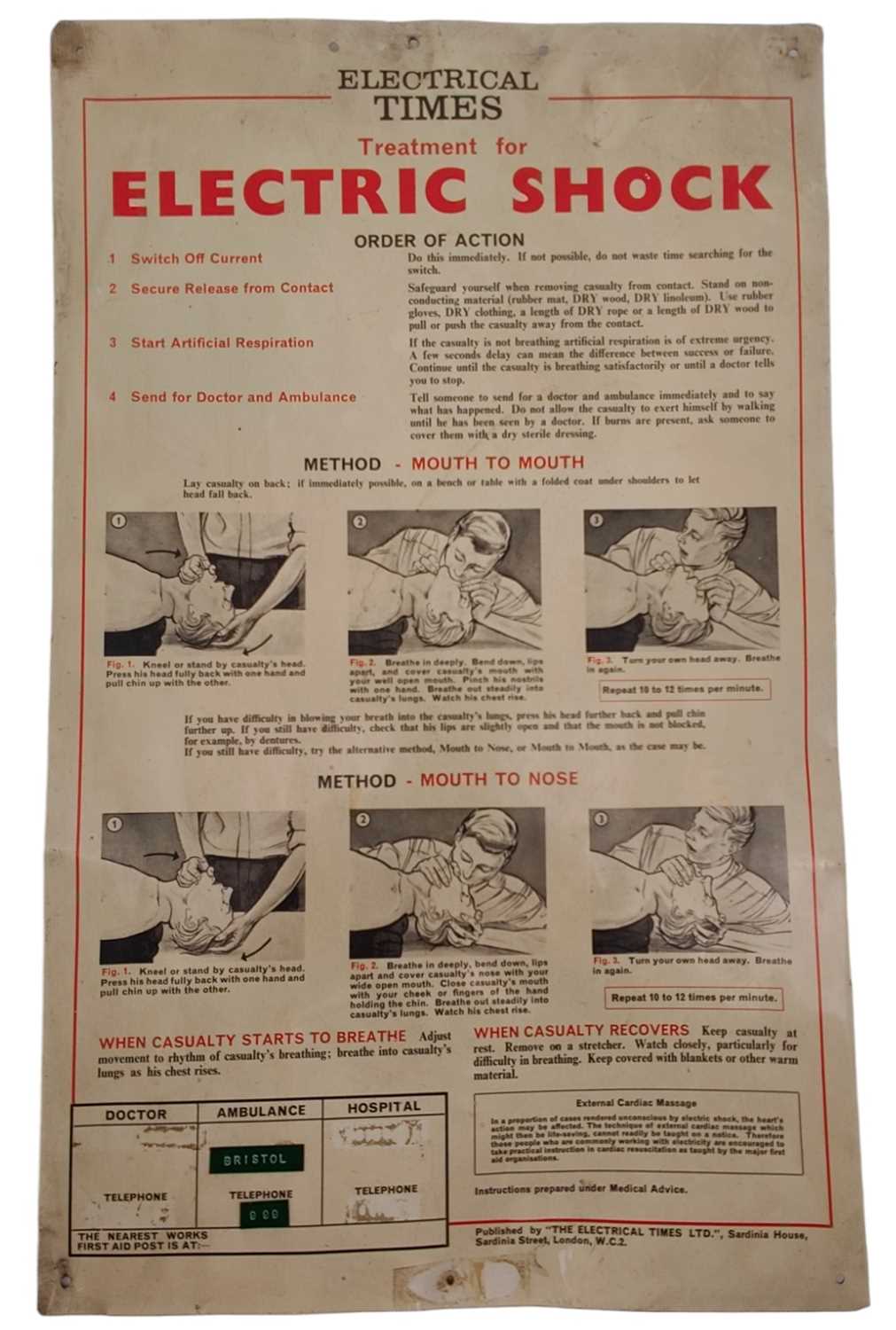 Lot 109 - ELECTRIC SHOCK - MID CENTURY INFORMATION TIN SIGN