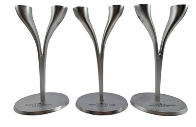 Lot 225 - THREE MOET ET CHANDON 'TOI ET MOI' CHAMPAGNE FLUTES/CANDLE HOLDERS BY PHILIPPE DI MEO