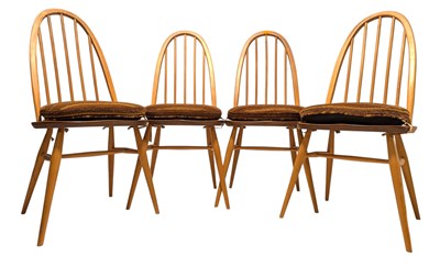 Lot 132 - ERCOL - WINDSOR QUAKER - FOUR MID CENTURY BEECH & ELM DINING CHAIRS