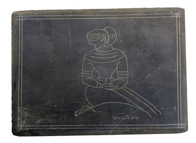 Lot 181 - JAMINI ROY (1887-1972) - SEATED WOMAN - ENGRAVING ON SLATE