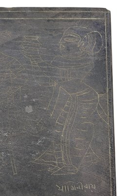 Lot 171 - JAMINI ROY (1887-1972) - THREE DANCING FIGURES - ENGRAVING ON SLATE