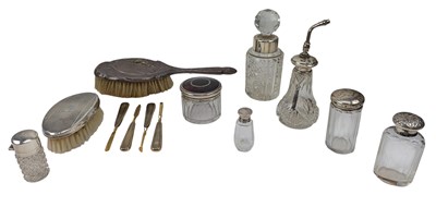 Lot 131 - COLLECTION OF GEORGE V HALLMARKED SILVER MOUNTED DRESSING TABLE VANITY ITEMS