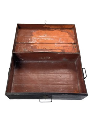 Lot 845 - VINTAGE MID CENTURY EBONISED METAL TRUNK