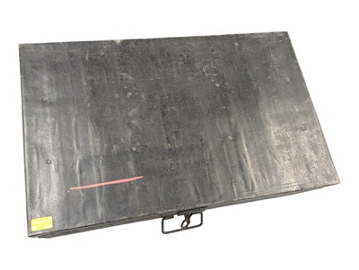 Lot 845 - VINTAGE MID CENTURY EBONISED METAL TRUNK