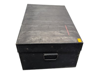 Lot 845 - VINTAGE MID CENTURY EBONISED METAL TRUNK