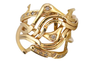 Lot 307 - 14CT GOLD & DIAMOND PUZZLE RING