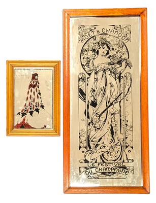 Lot 309 - TWO WOOD FRAMED WALL MIRRORS - STYLE OF A. BEARDSLEY & MOET & CHANDON