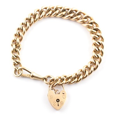 Lot 144 - HALLMARKED 9CT GOLD CURB LINK BRACELET WITH HEART PADLOCK CLASP