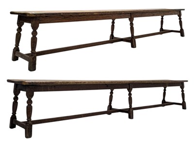 Lot 331 - TWO 19TH CENTURY VICTORIAN OAK WOOD FARMHOUSE REFECTORY BENCHES