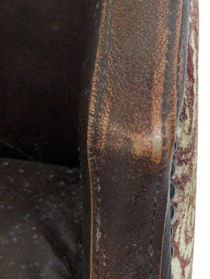 Lot 850 - SET OF INDUSTRIAL CAST METAL & TWO TONE LEATHER BAR STOOLS