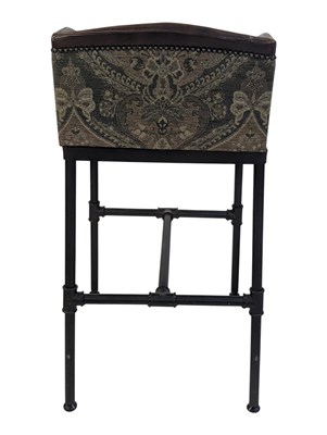 Lot 850 - SET OF INDUSTRIAL CAST METAL & TWO TONE LEATHER BAR STOOLS