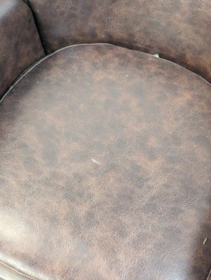 Lot 851 - PAIR OF CONTEMPORARY STUDDED LEATHER & TAPESTRY UPHOLSTERED CLUB ARMCHAIRS