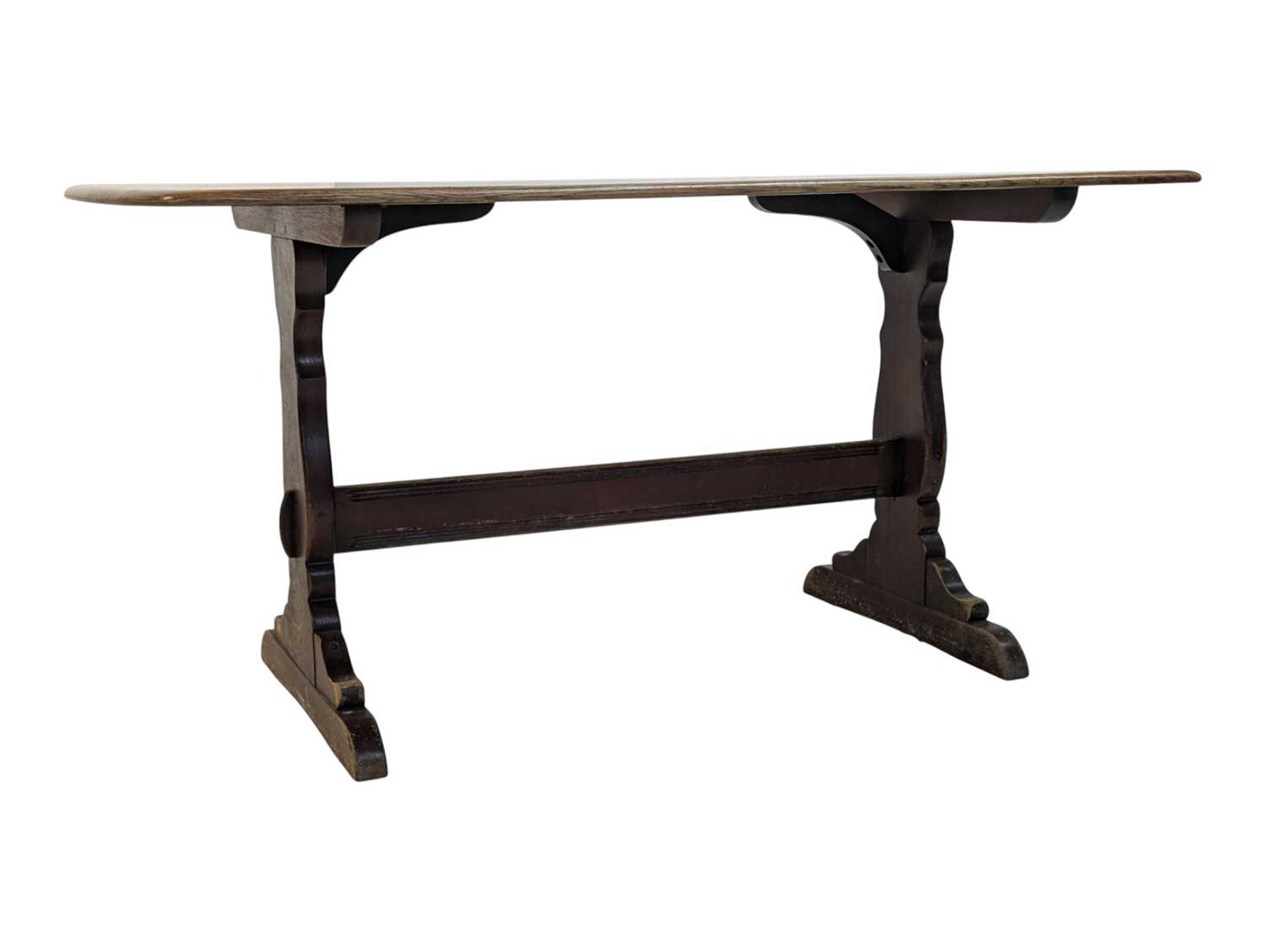 Lot 858 - ERCOL FURNTURE - MODEL 822 BEECH & ELM WOOD REFECTORY DINING TABLE