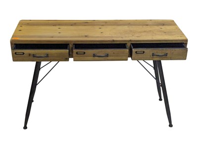 Lot 857 - MODERN DESIGN - PINE & CAST METAL BASED CONSOLE HALL TABLE