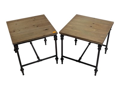 Lot 870 - MODERN DESIGN - PAIR OF PLANKED WOOD & METAL INDUSTRIAL STYLE BEDSIDE TABLES