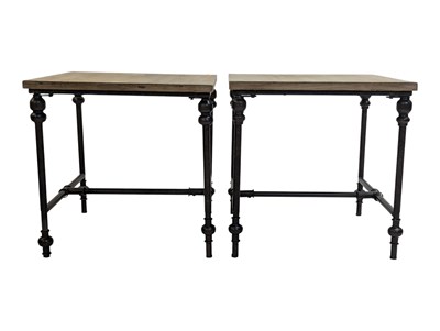 Lot 870 - MODERN DESIGN - PAIR OF PLANKED WOOD & METAL INDUSTRIAL STYLE BEDSIDE TABLES