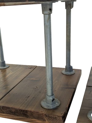 Lot 868 - MODERN DESIGN - PAIR OF PLANKED WOOD & METAL INDUSTRIAL STYLE BEDSIDE TABLES ON CASTORS